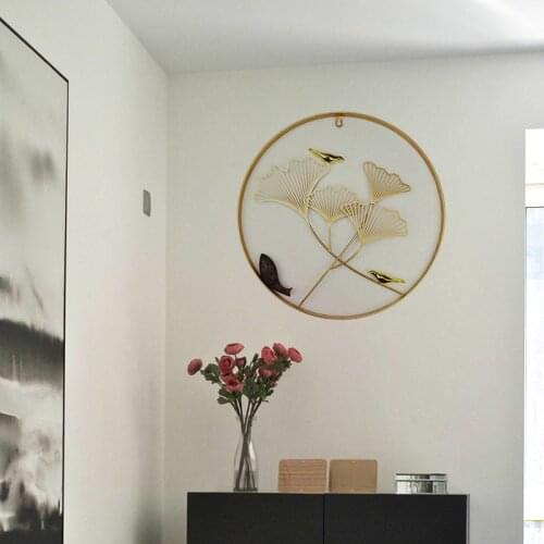 Chinese Wrought Iron Ginkgo Biloba Wall Wanging Decoration Accessories Crafts Home Livingroom Wall Sticker Metal Mural Ornaments