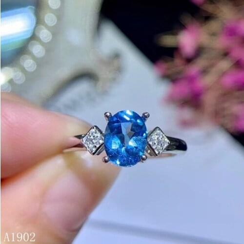 KJJEAXCMY fine jewelry 925 sterling silver inlaid natural blue topaz female ring support test xcvb22345