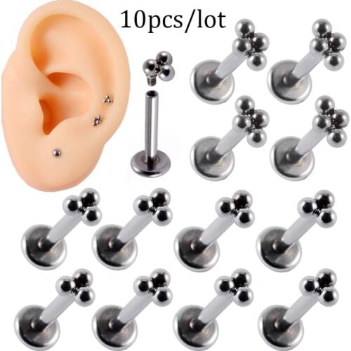 10pcs/lot Stainless Steel Ball Labret Stud Ring Ear Cartilage Tragus Helix Lobe Piercing Lip Ring Earrings Body Piercing Jewelry
