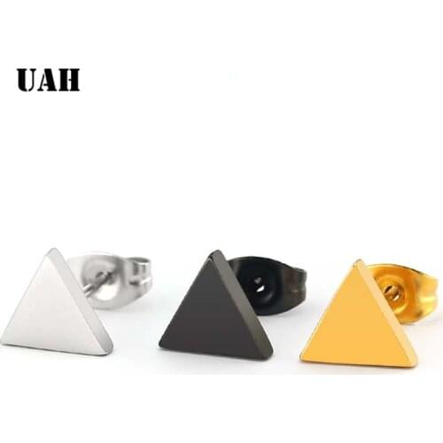 UAH Korean Cool Punk Style Earrings for Men Women Titanium Steel Triangle Stud Earrings Statement Jewelry Piercing Ear Stud
