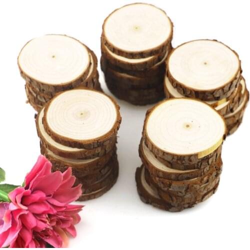 50pcs Round Unfinished Wood Slices Circles with Tree Bark Log Discs DIY Crafts Wedding Party Painting
