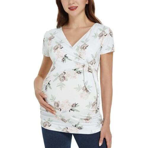 Summer Women Stripe Short Sleeve T-Shift Maternity Clothes Pregnant Wrap Breastfeeding Clothes Tops for Pregnancy Blouses Tops