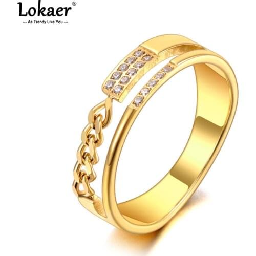 Lokaer Fashion Stainless Steel Chain Shape Party Ring 14K Gold Original Design Wedding Ring Jewelry For Women Кольца R21002