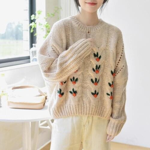Lamtrip Sweet cute cherry 3D fruit kawaii cute chic o-neck pullover sweater 2020 winter feminine