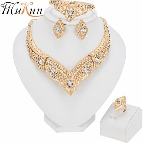 MUKUN New Fashion Jewelry Dubai Women Gold Necklace Bracelet Earrings Ring Wedding Bridal Fashion Accessories Girls Gifts