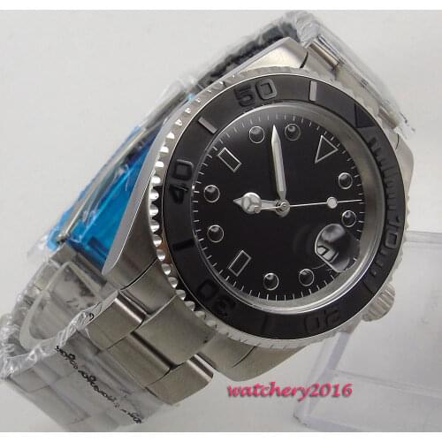 43mm Bliger Black Dial No Logo Date window 2019 New Sapphire Glass ceramic bezel Luminous Hands Automatic Mechanical mens Watch