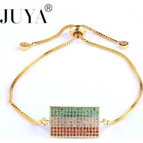 Mens bracelets 2018 luxury shining zirconia rhinestone Bolivia Flag charm bracelets for men women jewelry adjustable chain