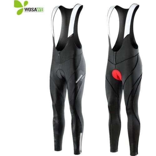 WOSAWE Mens Tight Cycling Bib Pants Mountain Bike Tights Pro Team Gel Padded MTB Bike Long Bib Pants Breathable Bicycle Bottom