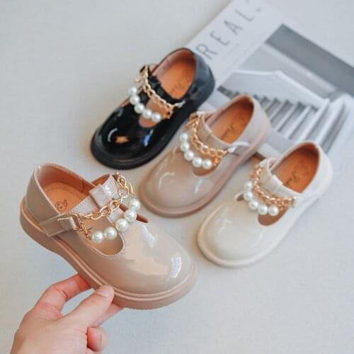 2021 Autumn New Children Leather Shoes Beading Casual Princess Shoes Concise Sweet Flats Kids Shoes Fashion Luxury School Shoes