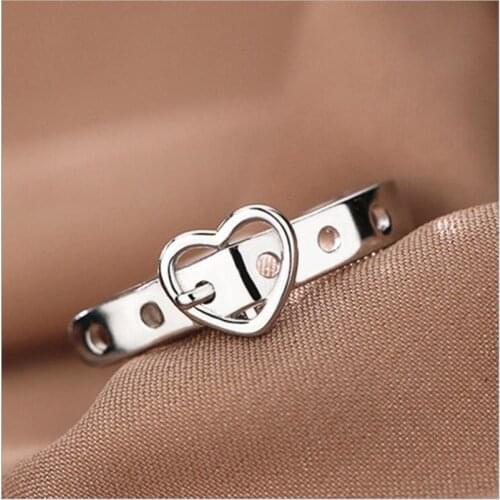 New Fashion Personality Love Belt 925 Sterling Silver Jewelry Creative Heart-shaped Exquisite Popular Opening Rings R216