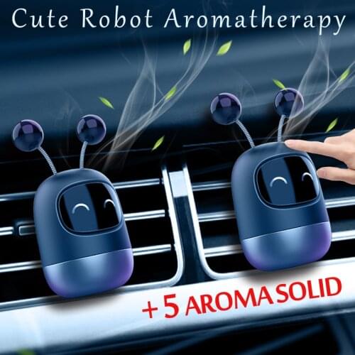 New Car Air Freshener Cute Robot Aromatherapy Auto Air Outlet Perfume Long-lasting Fragrance Clip Diffuser + Solid Car Perfume