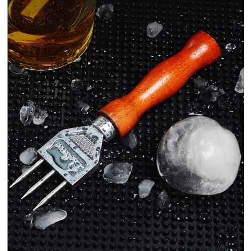 For Cocktail Bartender bar tools Ice Pick - Sturdy Stainless Steel Three Pronged ice Chipper With Solid Wood Handle Ice crushers