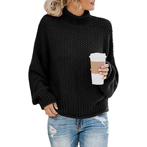 Solid Color Knitted Sweater Long Sleeve All-matched Turtleneck Rolled Edges Women Sweater Pullover for Autumn Winter