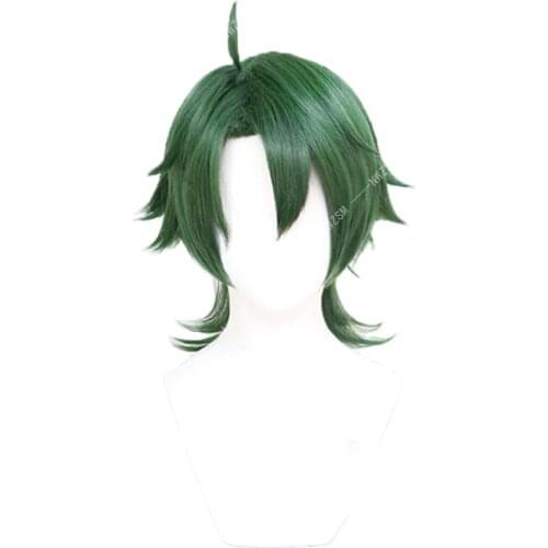 Anime Joe Cosplay Wig Green Short Straight Mullet Little Ponytail Synthetic Hair SK8 the Infinity SK Eight Role Play