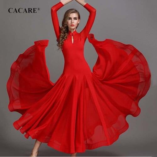 2019 Ballroom Dance Competition Dresses Standard Dance Dresses Ballroom Dress Waltz 2 Choices D0635 Big Hem Mesh Sleeve
