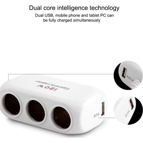 DC 12V-24V Car Cigarette Lighter Socket Splitter Plug LED Dual USB 3Way Charger Adapter USB Car Charger For Mobile Phone PC Ipad