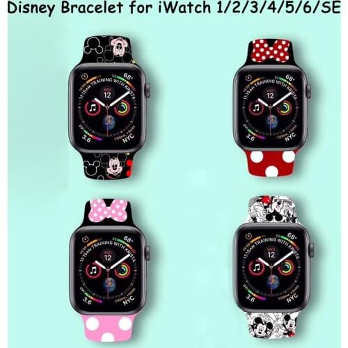 Disney Cute Mickey Minnie Watch Strap for Apple iWatch Band 4 5 6 Silicone Wristband Bracelet Replacement for iWatch 1 2 3 Strap