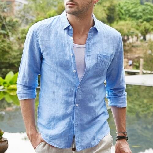 NEW 2019 Casual business Linen Long Sleeve men Shirts Slim Fit and comfortable hawaiian shirt High Quality Male Shirts