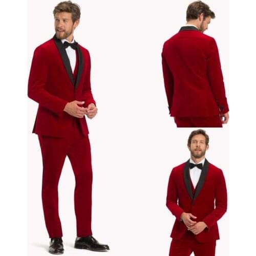 Wedding Groom Men Tuxedos Custom Made Shwal Lapel Red Blazer 2 Piece Set (Pants +Jacket) Marriage Party Gentlemen Coat