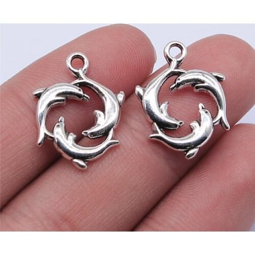 WYSIWYG 10pcs 21x16mm Antique Silver Color Dolphin Charms Pendant For Jewelry Making DIY Jewelry Findings