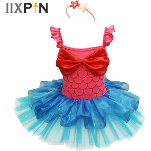 IIXPIN Girls Hot Pink Mermaid Costume Fancy Dress Mermaid Cosplay Dress For Girls Ballet Dance Dress Cosplay Party Dress Kids