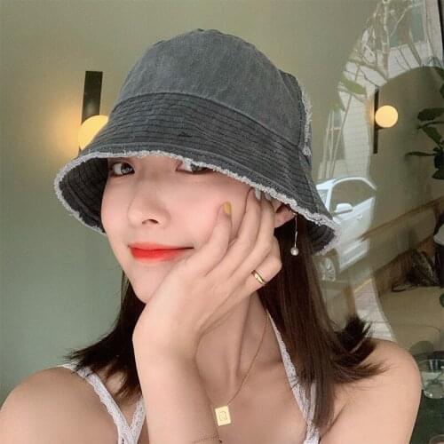 YQYXCY Washed Cowboy Bucket Hat Womens Spring Summer Fashion Retro Casual Solid Color Fishermans Hat Female Sun Shading