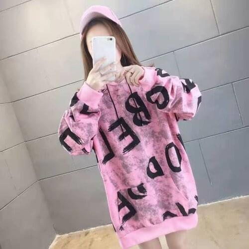 Loose Oversized Hoodie 2021 Spring Autumn Womens Sweatshirt Korean Fashion Long Hoodies Letter Print Hooded Sweatshirts Lazy