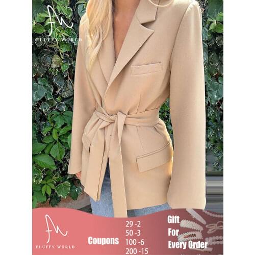 Womens Mid-length Blazer Oversized Official Ladies Loose Long Sleeve Suits Jacket Sashes Girdle Pockets Long Solid Blazer Female