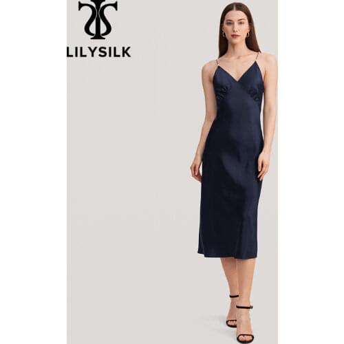 LilySilk Silk Dress With Pearl Elegant V Neck Women NEW Free Shipping