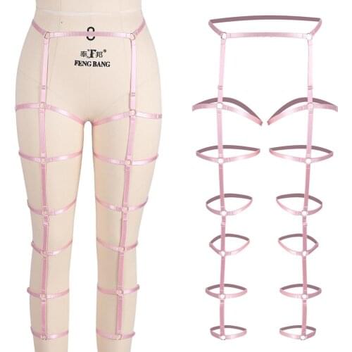 Thigh Harness Belt Pink Cage Waist Belts Bondage Leg Suspender Plus Size Punk Goth Pole Dance Sexy Lingerie Women Garter Elastic