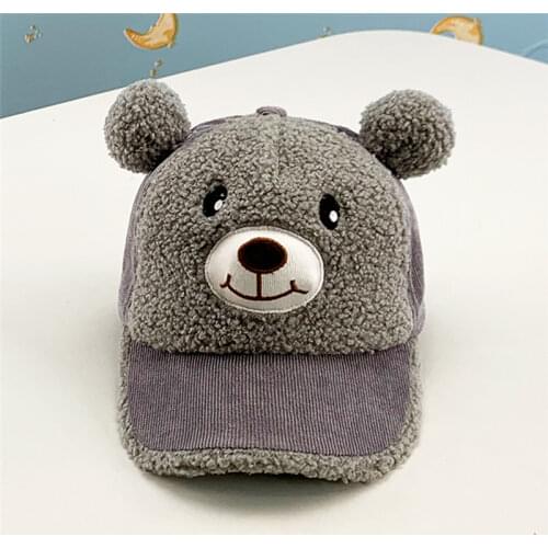 Winter baby boy velvet cap cute Bear plush Corduroy hat with ring toy inside warm soft hat for kids desingerls childrens hats