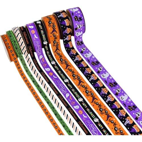 10 Yards Halloween Grosgrain Ribbon Pumpkin Ghost Spider Printed Ribbons Happy Halloween Party DIY Handmade Materials Kids Favor