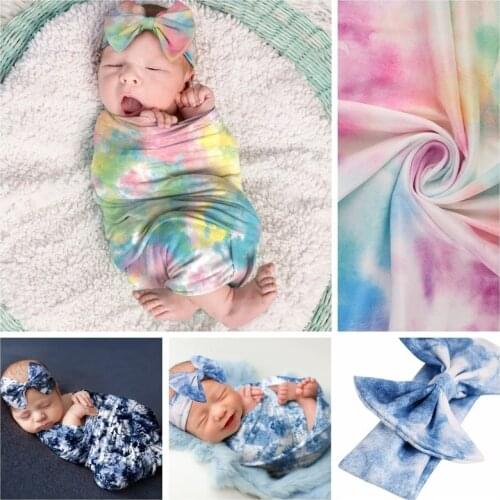 2021 European American gradient color printing baby wrapping cloth newborn milk silk wrapped blanket headband wrapped cloth suit