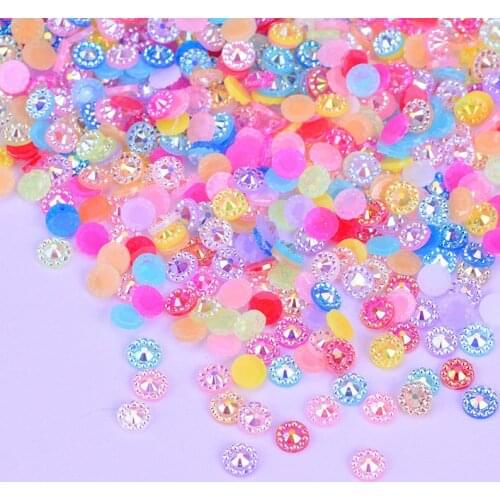4mm Mix Color Crystals Round Flowers Rhinestones Flat Back Resin Gems Glue On Nail Art Stones Non Sewing Beads , 500 pcs in bag