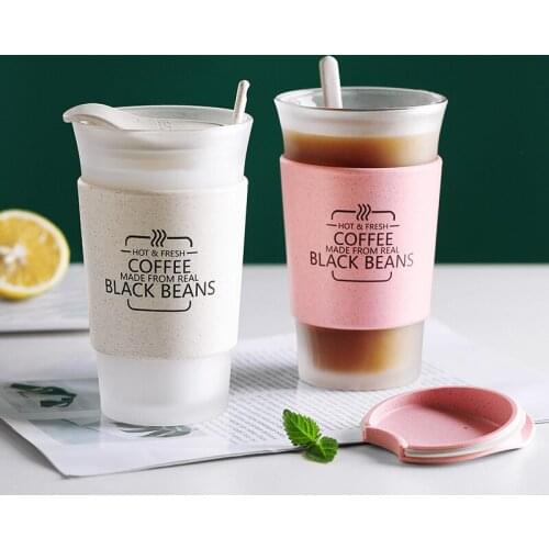 400ml High Borosilicate Glass Coffee Mug with Lid and Spoon Tea Milk Cups Water Drinkware Present for Family Kitchen Dinning Bar