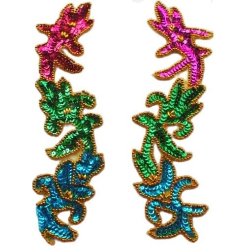 Christmas Trim YACKALASI 5 Pairs/Lot Sequined Patches Mirror Pair Gold And Silver Beading Headwear 29*7cm