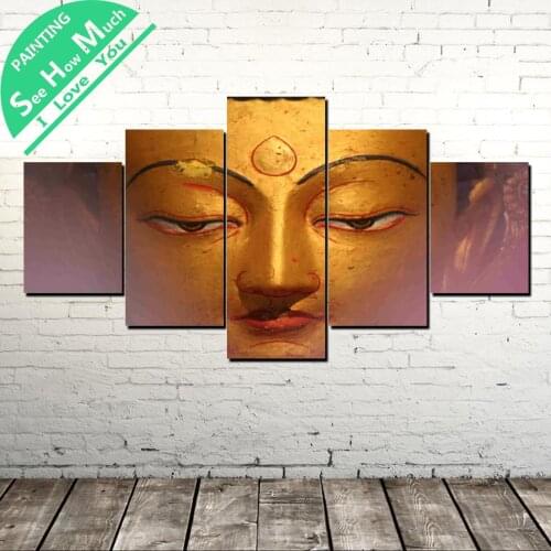 5 Piece Buddha Golden Tradition Wall Art Canvas Poster and Print Canvas Painting Decorative Picture Canvas Painting Home Decor