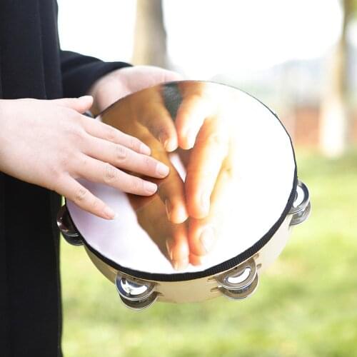 8 Inch Wooden Tambourine Hand Held Tambourine Drum Bell Percussion Musical Instrument Children Educational KTV Party Kids Games