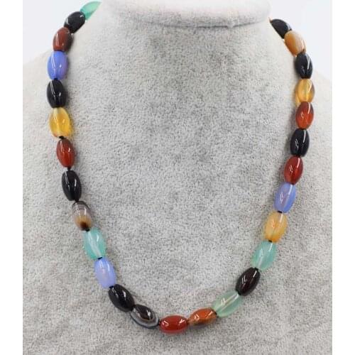 Agate necklace egg multicolor 8*12mm 17inch FPPJ wholesale beads nature fashion gift woman