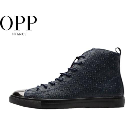 OPP Fretwork Men Shoes Men Boots Genuine Leather Metal Toe Shoes Ankle Boots for men Winter Boots men High Top Metal