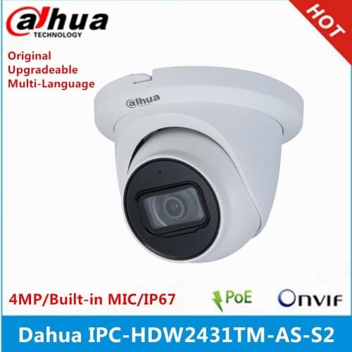 Dahua IPC-HDW2431TM-AS-S2 4MP POE Built in MiC & SD Card Slot H.265 IP67 IR 30M IVS Starlight Camera support upgrade firmware