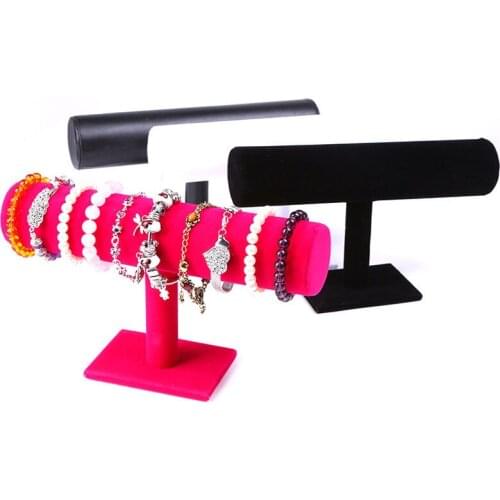 High Quality PU Leather / Velvet Bracelet Chain Holder Watch Stand T-Bar Rack Jewelry Organizer Display Bangle Stand Holder