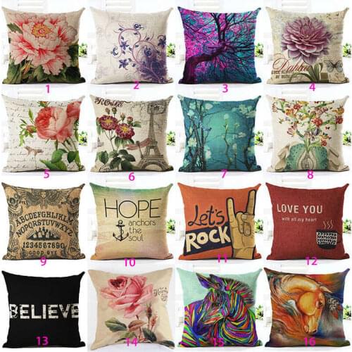Home Pillow Chair Case Car Decoration Sofa Linen Cotton Flowers Sofa Cushion Cover