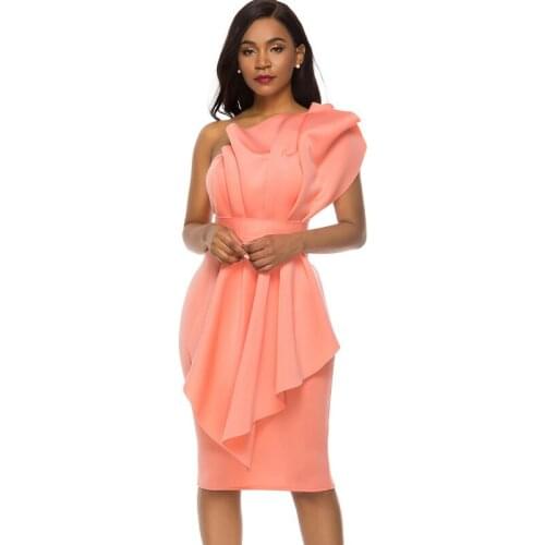 Elegant Women Sleeveless Bodycon Ladies Summer Office Lady OL Party Dress Ruffle Formal Dresses Femme