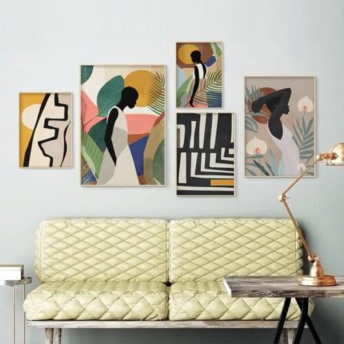Geometric Abstract Canvas painting Scandinavian Poster and Prints Vintage Girl Wall Art Pictures for Living Room Kitchen Decor