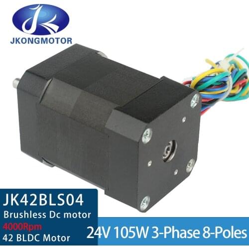 JK42BLS04 24V 4000rpm 6.3A 105W 0.25N.m 42mm BLDC Motor 3-phase 8-poles Square Brushless DC Motor Low Noise Hall BLDC Motor