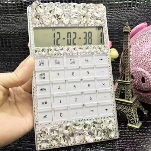 Shining crystal calculator white Kawai calculator diamond bank accounting special arithmetic computer button office supplies
