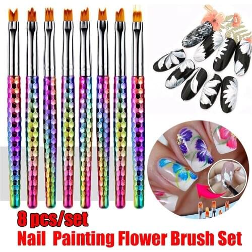 8Pcs/Set Nail Art Brush Gradient Color Shading Pen Painting Drawing Tips Acrylic Gel Polish Design Manicure Tools For Nail Art
