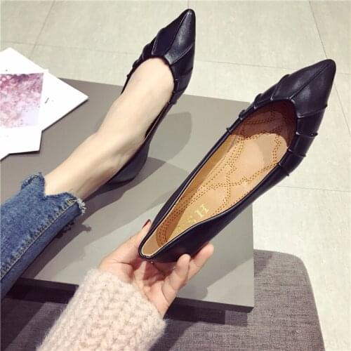 Fashion Flat Single Shoes European American Female Large Size Professional Black Leather Womens Work Shoes Soft Bottom Shoes