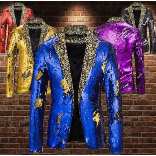 Glossy Sequins blazer men suits designs jacket mens stage costumes singers clothes dance star style masculino homme terno B451